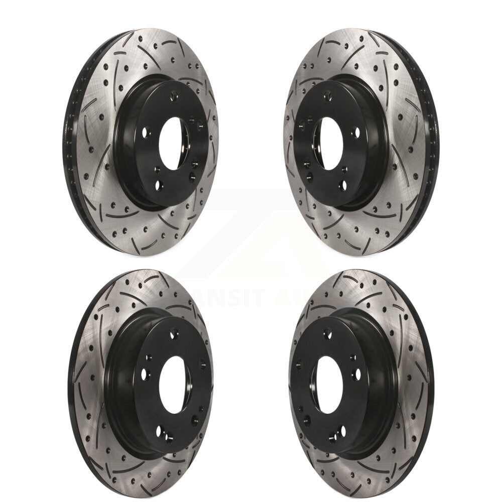 Front Rear Coated Drilled Slotted Disc Brake Rotors Kit For Honda Civic Insight