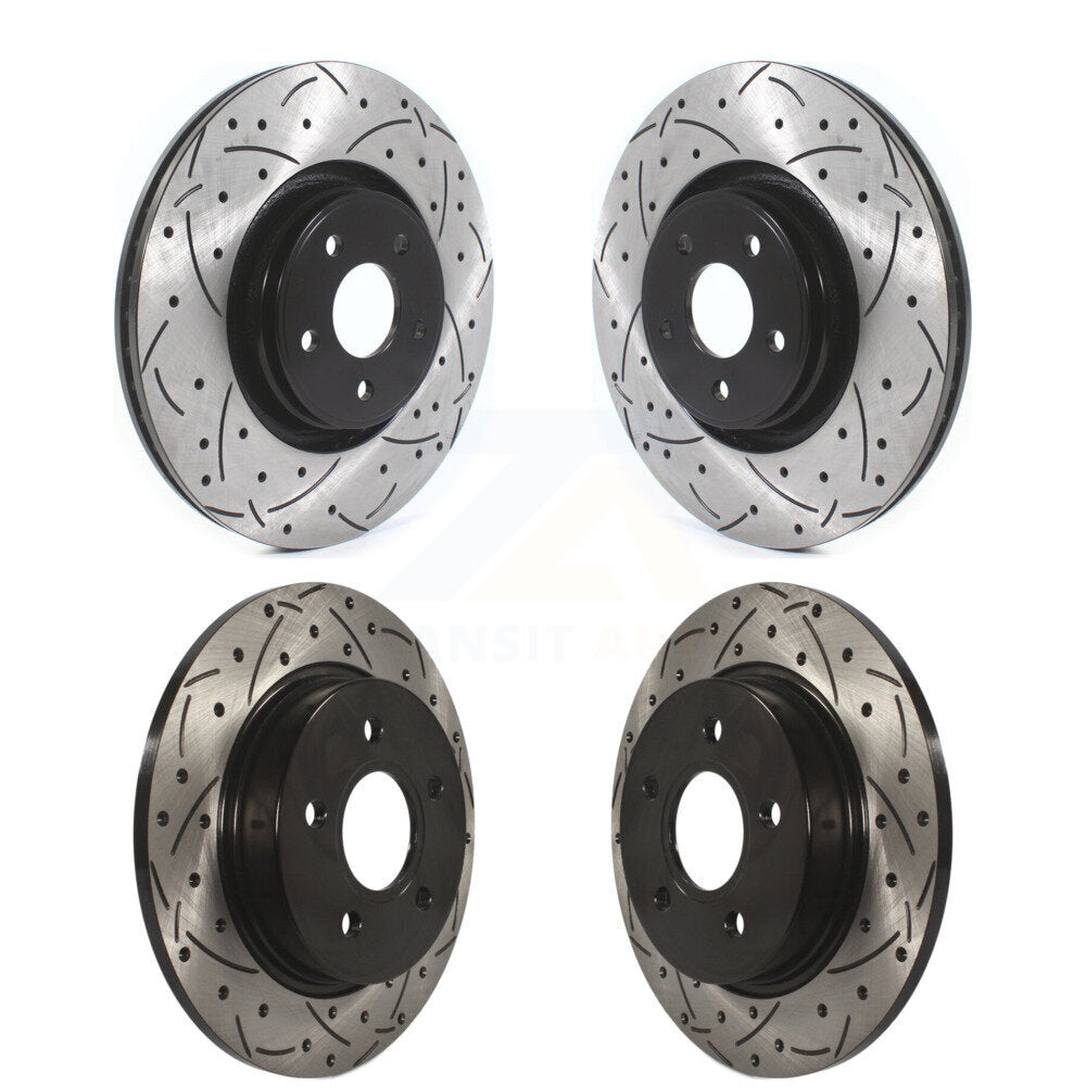 Front Rear Coated Drilled Slotted Disc Brake Rotors Kit For Ford Focus ST