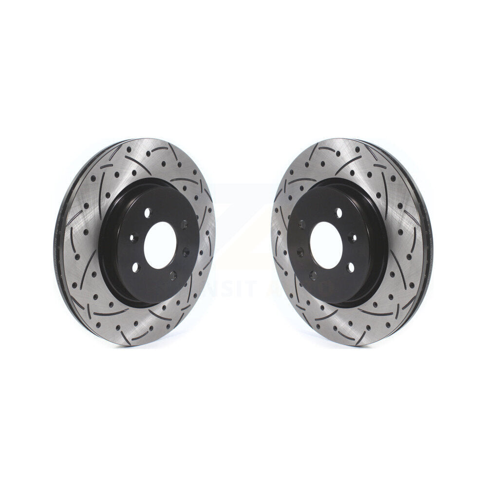 Front Coated Drilled Slotted Disc Brake Rotors Pair For Kia Rio Hyundai Accent