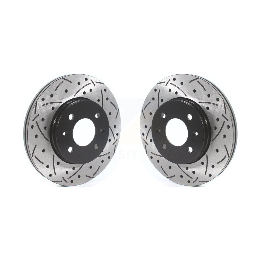 Front Coated Drilled Slotted Disc Brake Rotors Pair For Hyundai Accent Kia Rio