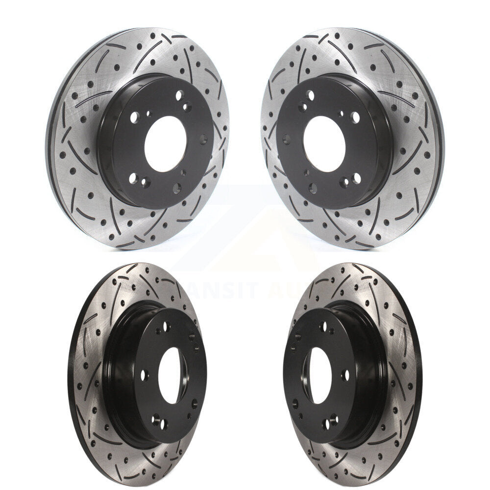 Front Rear Coated Drilled Slotted Disc Brake Rotors Kit For Honda Civic