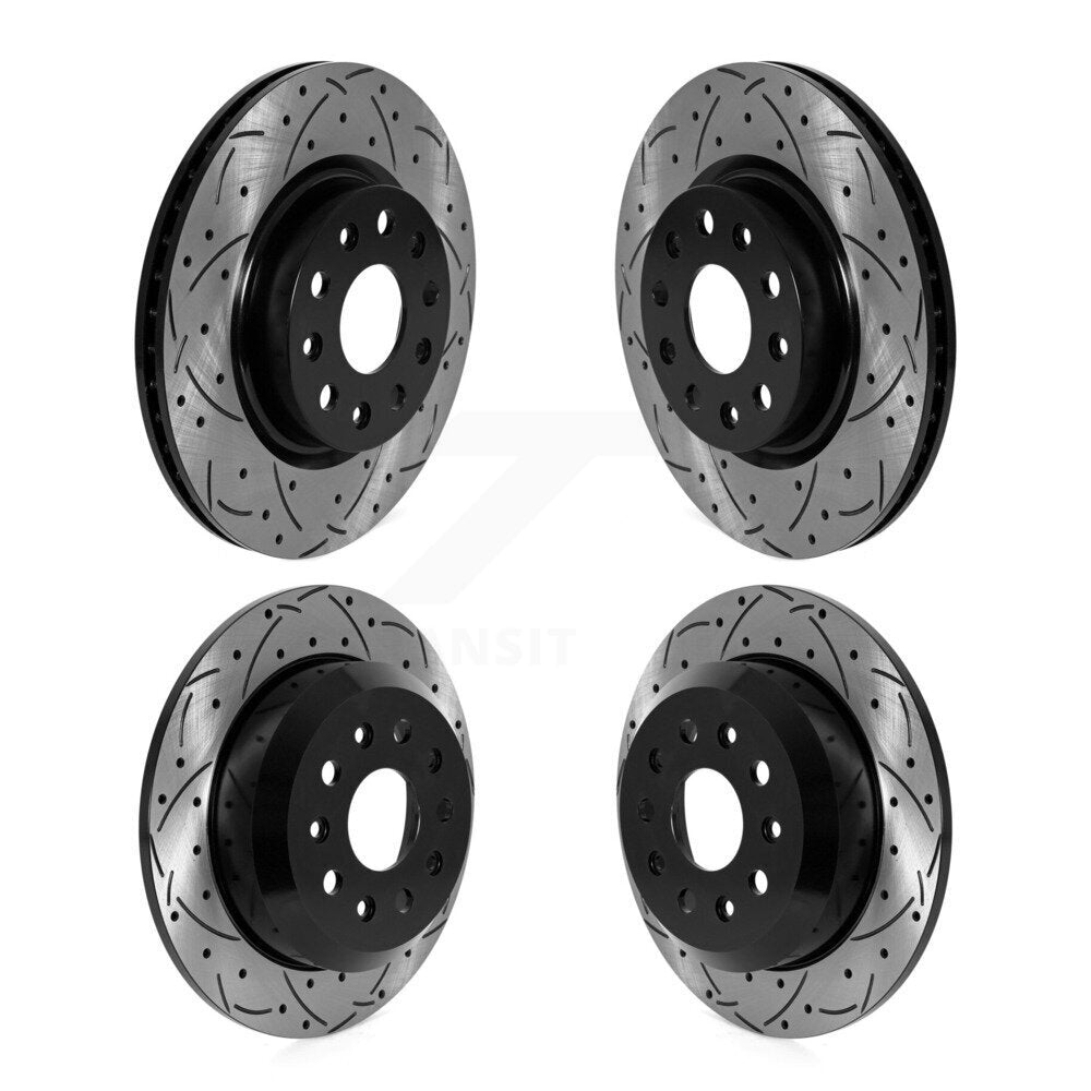 Front Rear Coated Drilled Slotted Disc Brake Rotors Kit For Jeep Wrangler