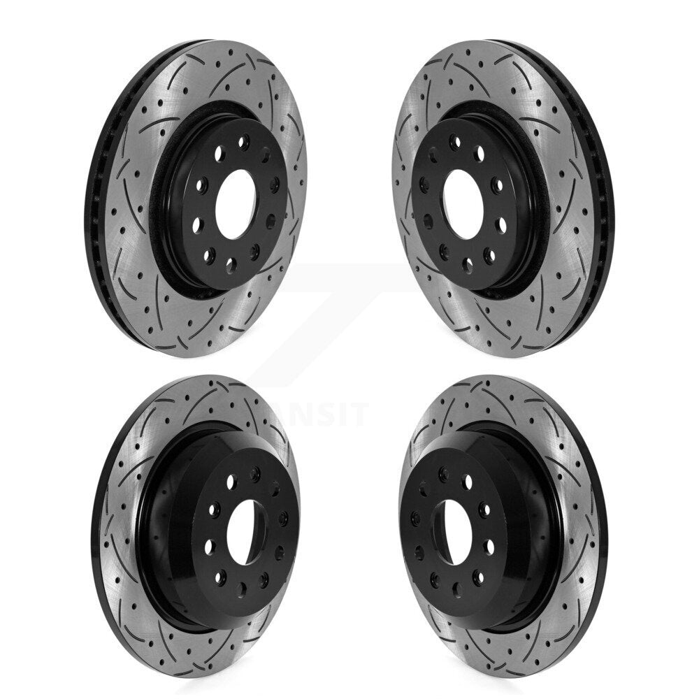 Front Rear Coated Drilled Slotted Disc Brake Rotors Kit For Jeep Wrangler