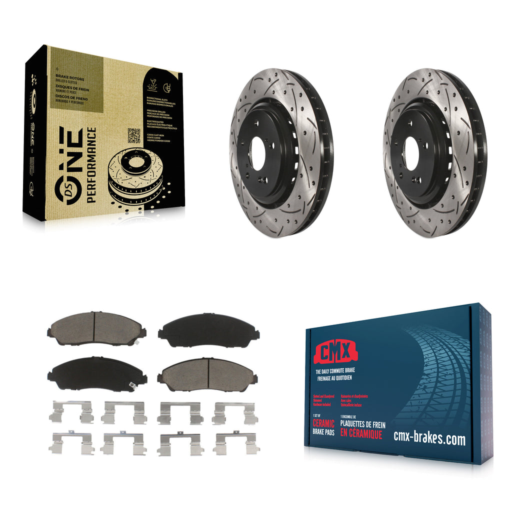 [Front] 2014-2016 Acura MDX Performance Drilled & Slotted Brake Rotor & Ceramic Pads Kit For Max Braking