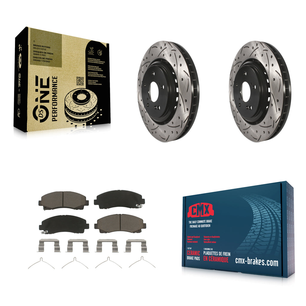 [Front] 2015-2020 Acura TLX Performance Drilled & Slotted Brake Rotor & Ceramic Pads Kit For Max Braking