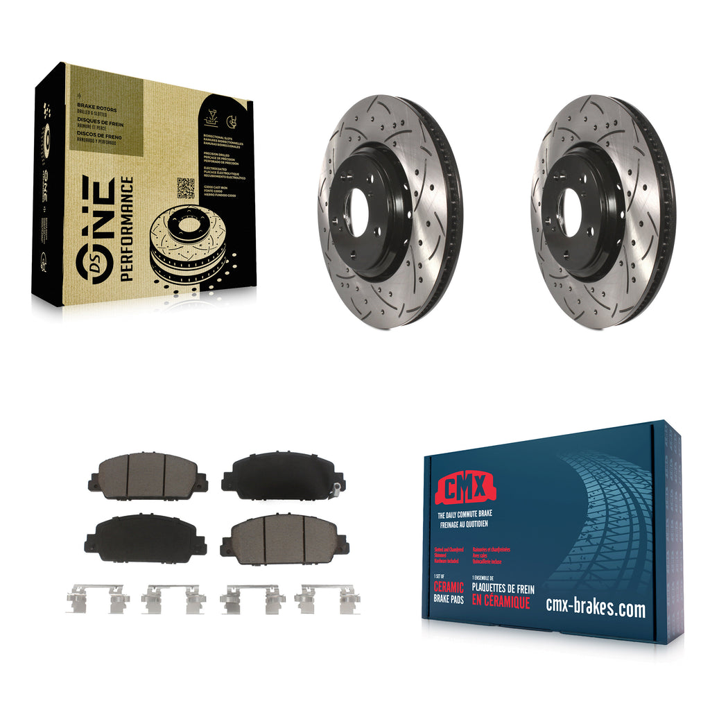 Front Coated Drilled Slotted Disc Brake Rotor & Ceramic Pad Kit For Honda Accord