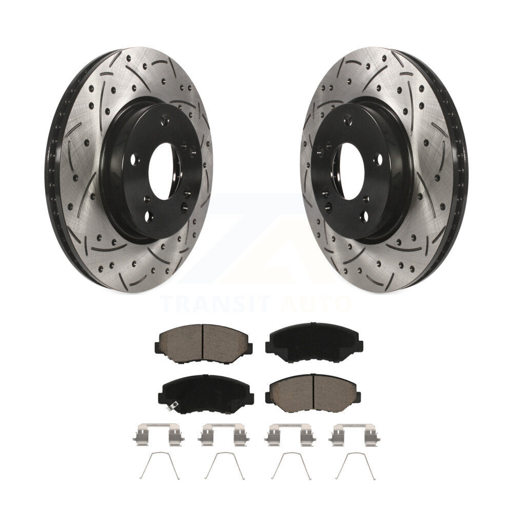 Front Coated Drilled Slotted Disc Brake Rotors & Ceramic Pad Kit For Honda Civic