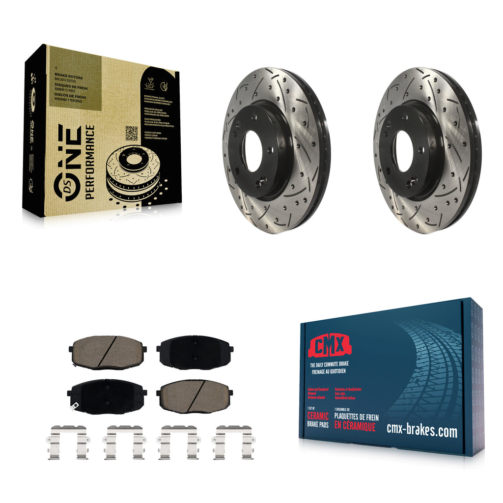 Front Drill Slot Brake Rotors Ceramic Pad Kit For Kia Hyundai Kona Soul Forte GT