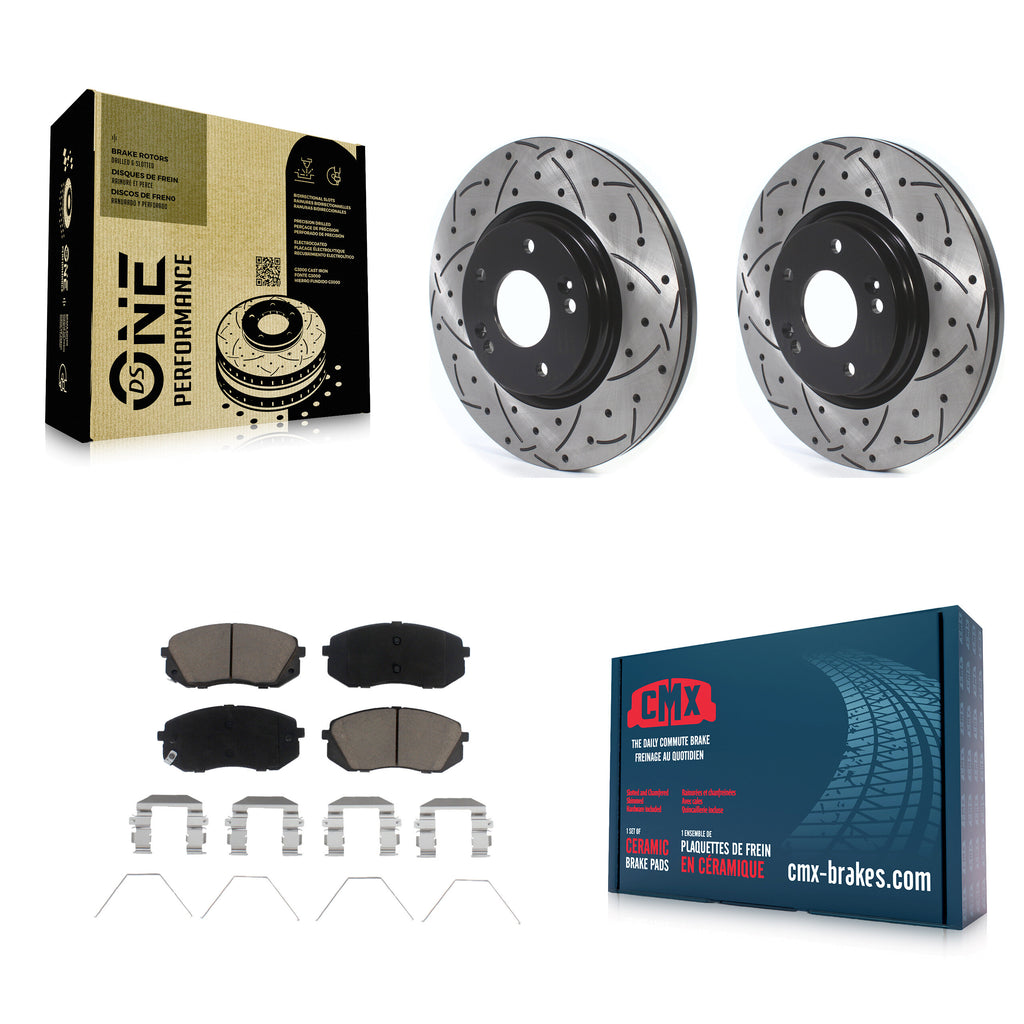 Front Drilled Slot Brake Rotor Ceramic Pad Kit For Kia Soul Hyundai Kona Elantra