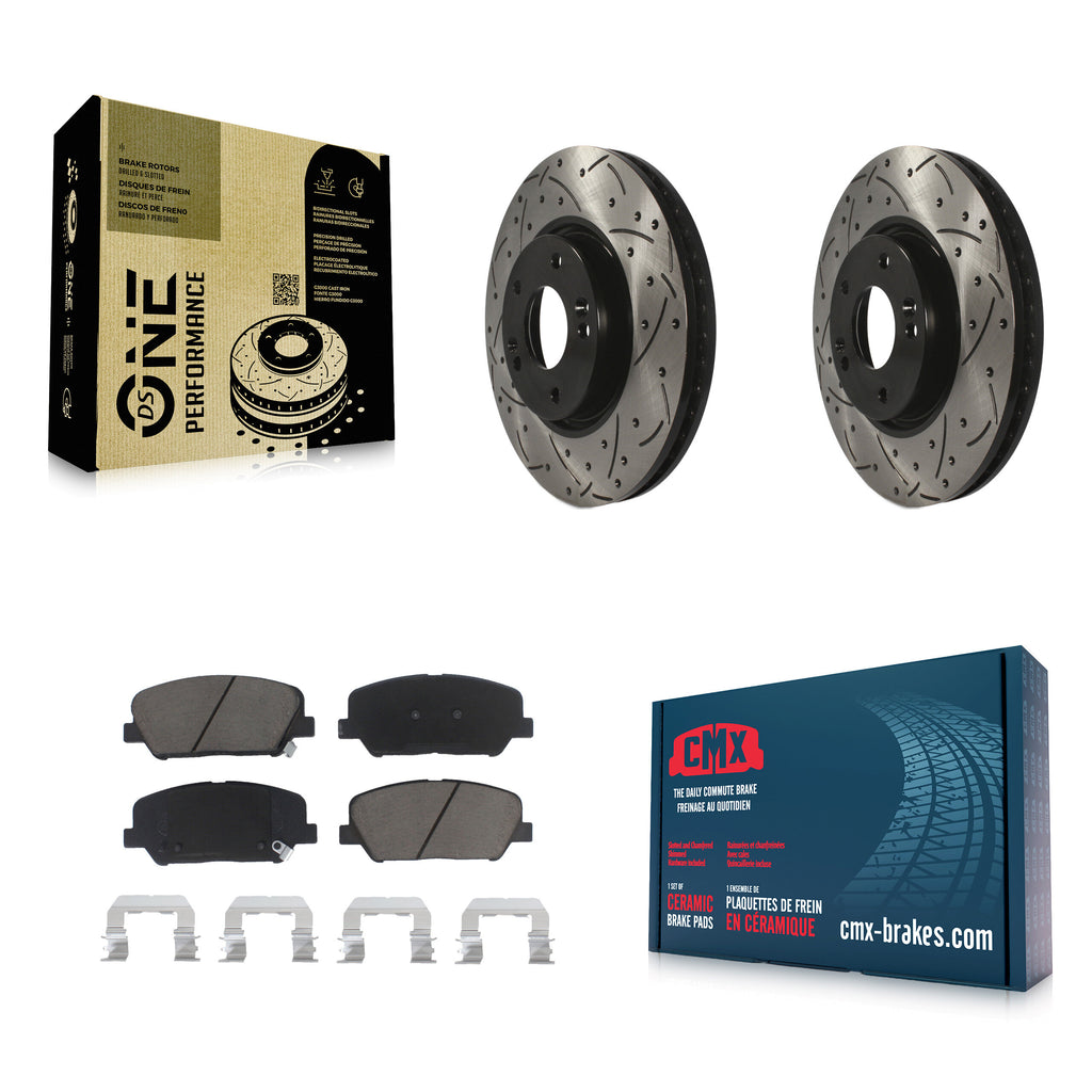 Front Drill Slot Brake Rotor Ceramic Pad Kit For Hyundai Veloster Kia Forte Koup