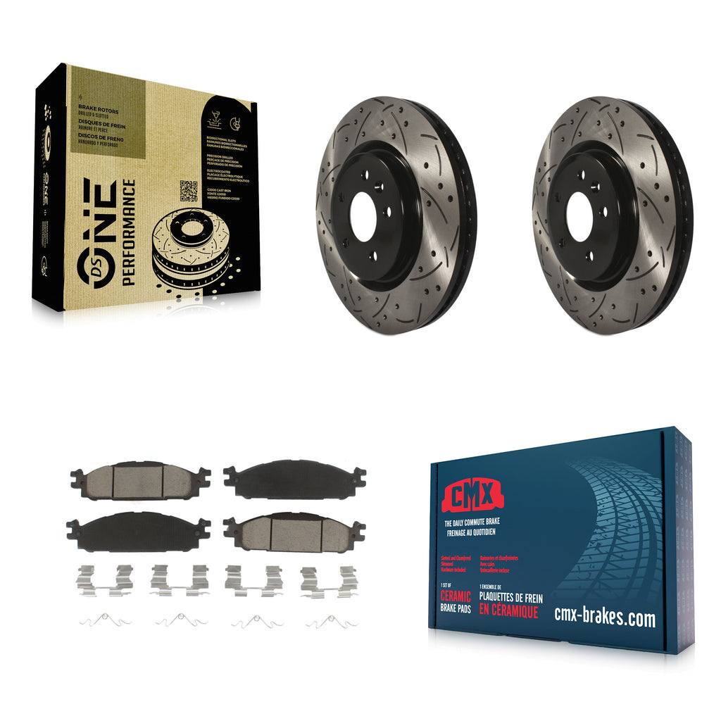 Front Drilled Slot Brake Rotor Ceramic Pad Kit For Ford Explorer Taurus Flex MKT