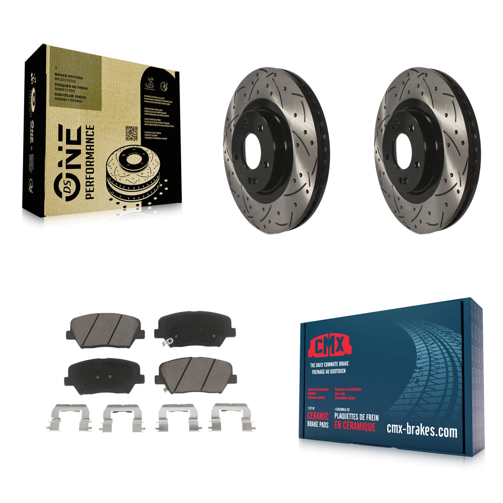 Front Drill Slot Disc Brake Rotor Ceramic Pad Kit For Hyundai Santa Fe Sport Kia