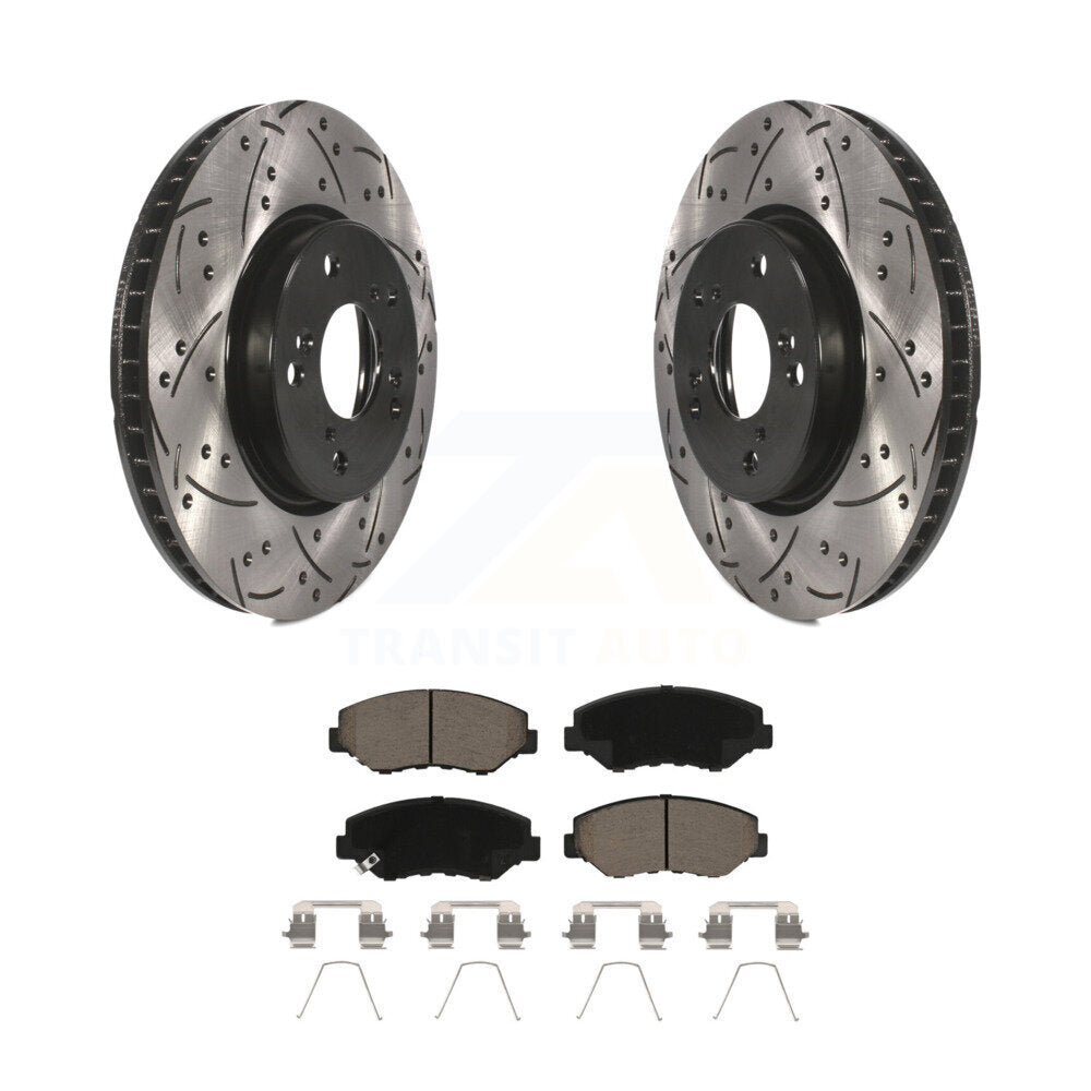 Front Coated Drilled Slotted Disc Brake Rotors & Ceramic Pad Kit For Honda Civic