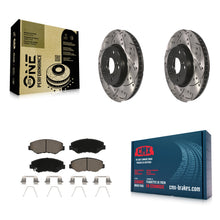 Charger l'image dans la galerie, Front Coated Drilled Slotted Disc Brake Rotors &amp; Ceramic Pad Kit For Honda Civic