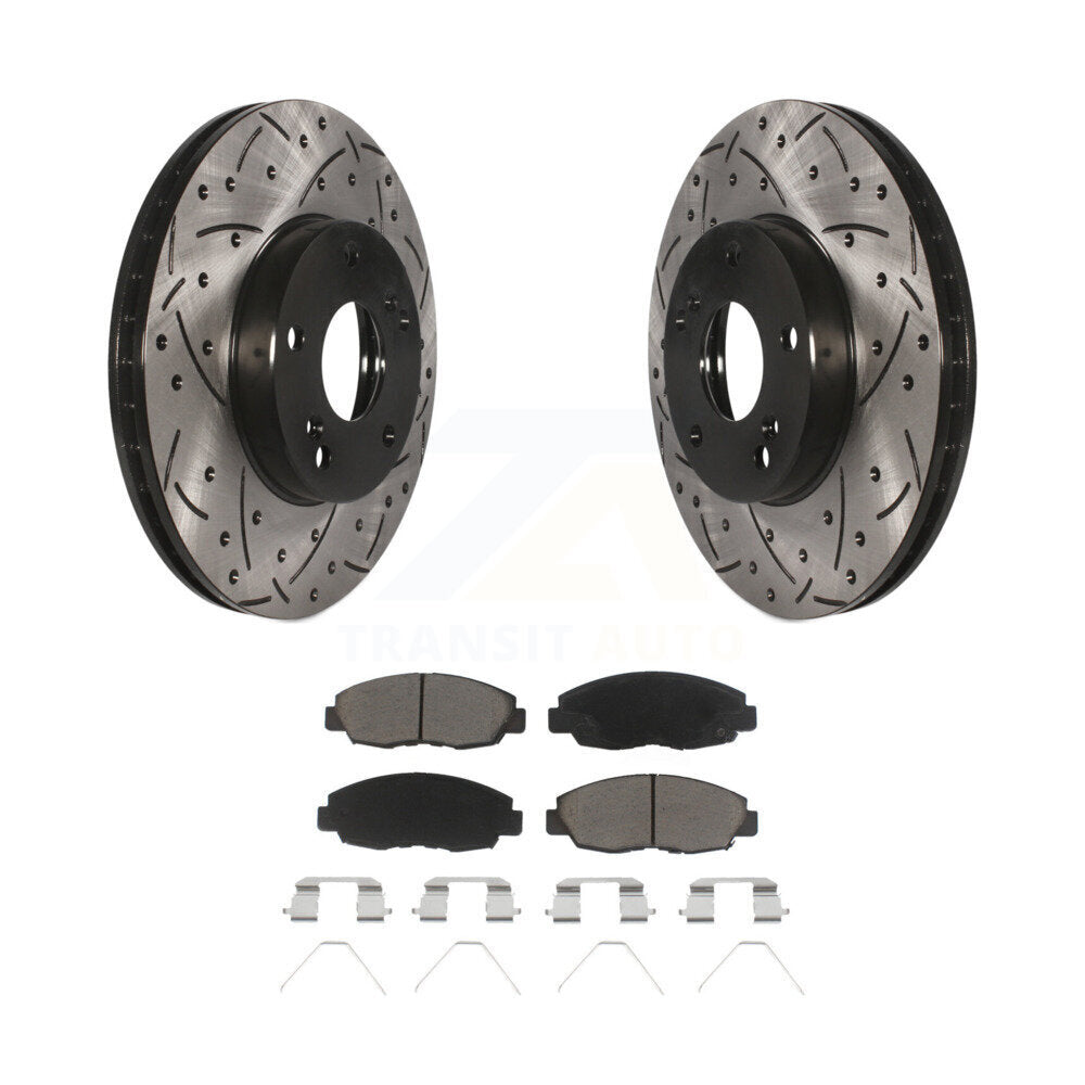 Front Drilled Slot Brake Rotor Ceramic Pad Kit For 2014-2015 Honda Civic Touring