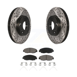 [Front] 2014-2015 Honda Civic Touring Performance Drilled & Slotted Brake Rotor & Ceramic Pads Kit For Max Braking