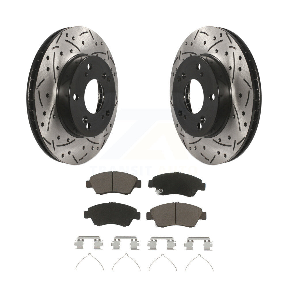 Front Coat Drill Slot Disc Brake Rotor Ceramic Pad Kit For Honda Civic Acura ILX