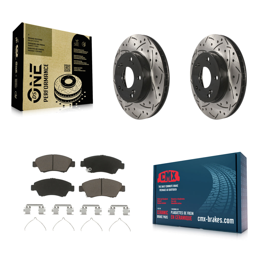 Front Coat Drill Slot Disc Brake Rotor Ceramic Pad Kit For Honda Civic Acura ILX