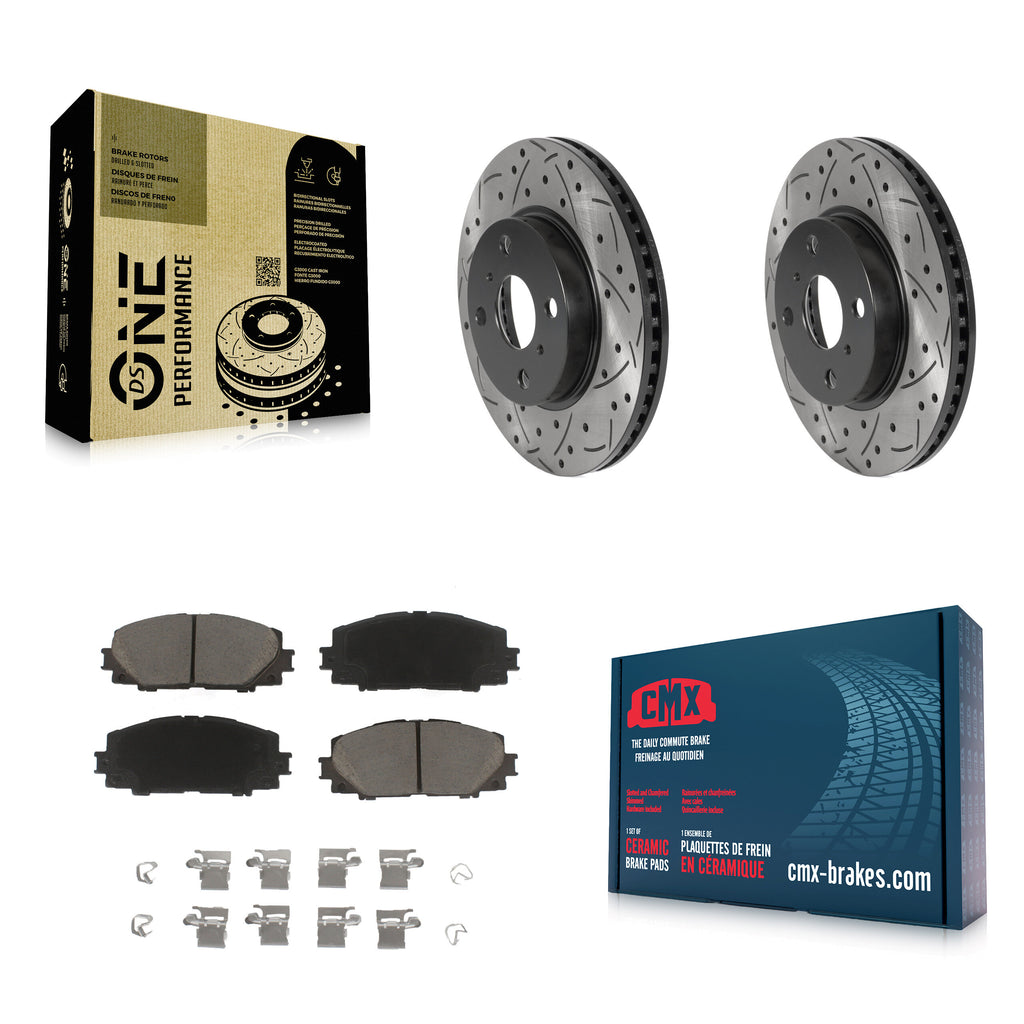 Front Drilled Slot Brake Rotor Ceramic Pad Kit For Toyota Yaris Prius C Scion iQ