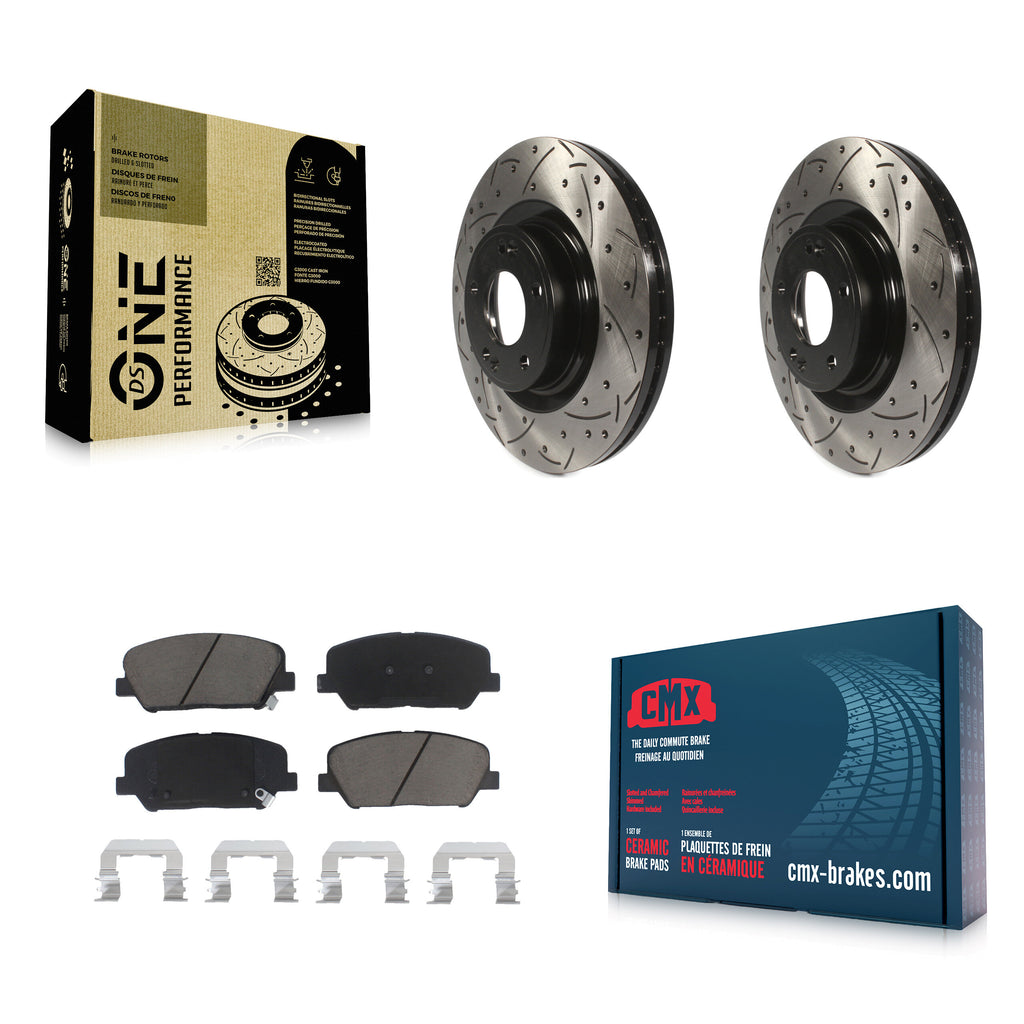 Front Coat Drill Slot Disc Brake Rotor Ceramic Pad Kit For Hyundai Genesis Coupe