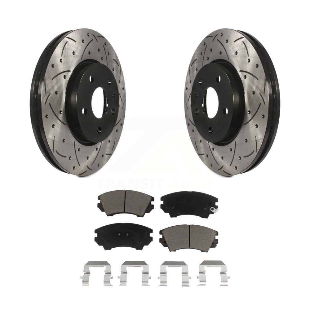 Front Drilled Slot Brake Rotors Ceramic Pad Kit For 10-15 Chevrolet Camaro LT LS