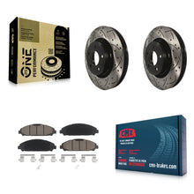Charger l'image dans la galerie, Front Coated Drilled Slotted Disc Brake Rotor &amp; Ceramic Pad Kit For Ford Mustang