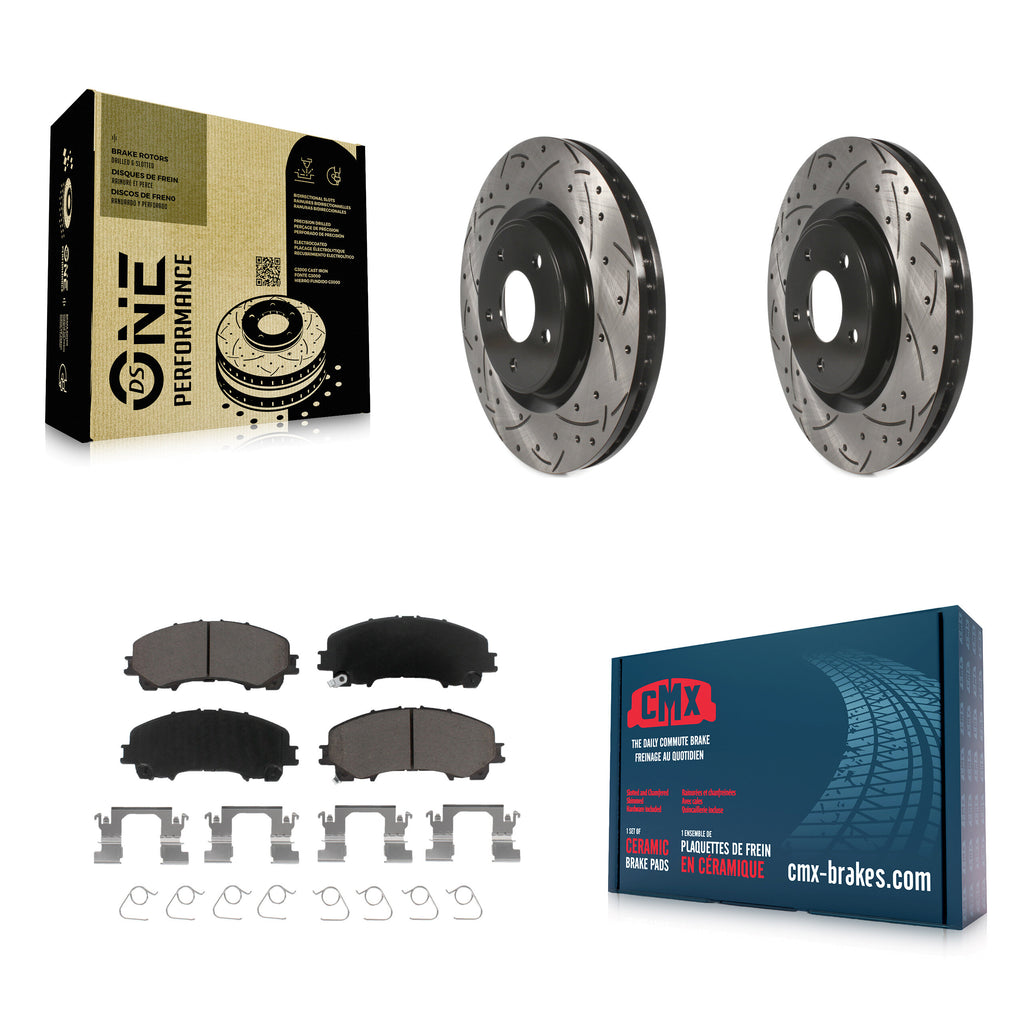 Front Coated Drilled Slotted Disc Brake Rotor & Ceramic Pad Kit For Nissan Rogue