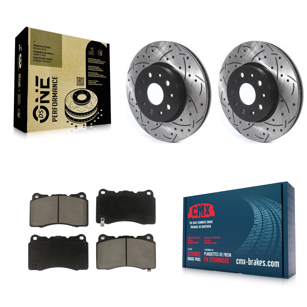 Front Drilled Slot Brake Rotor Ceramic Pad Kit For Chevrolet Camaro Cadillac CTS