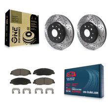 Charger l'image dans la galerie, Front Coated Drilled Slotted Disc Brake Rotor &amp; Ceramic Pad Kit For Cadillac CTS