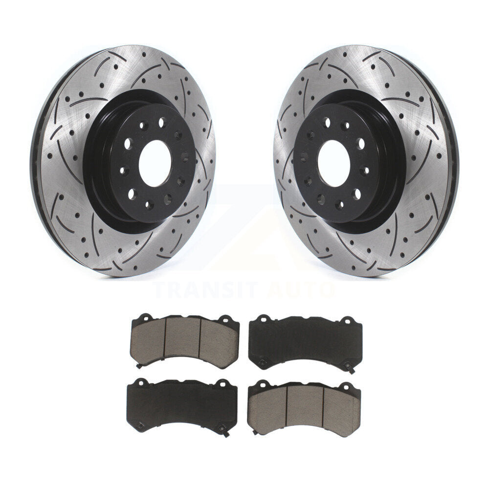 Front Coated Drilled Slotted Disc Brake Rotor & Ceramic Pad Kit For Cadillac CTS