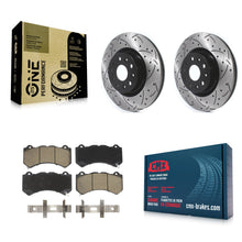 Charger l'image dans la galerie, Front Coated Drilled Slotted Disc Brake Rotor &amp; Ceramic Pad Kit For Cadillac CTS