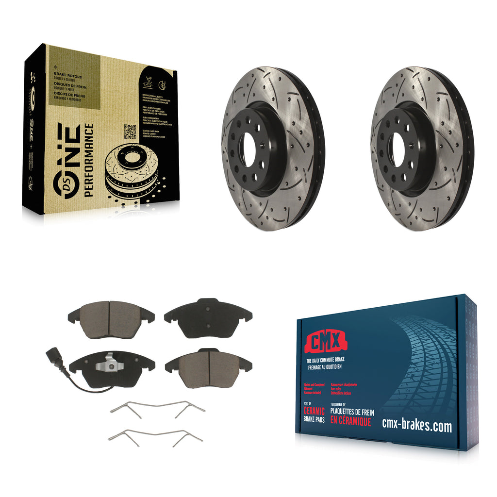 Front Drill Slot Brake Rotors Ceramic Pad Kit For Volkswagen Jetta Beetle CC GTI