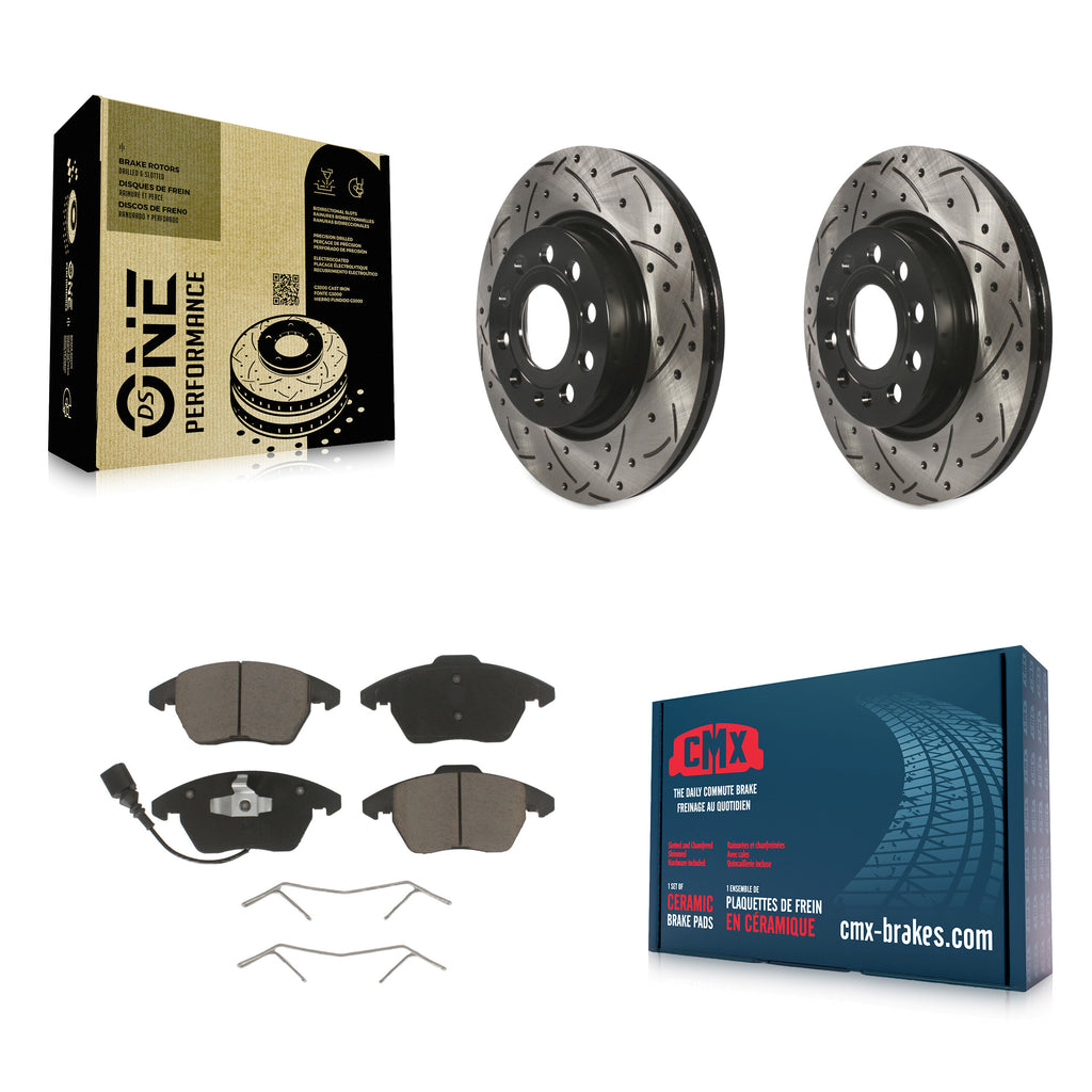 Front Drill Slot Brake Rotors Ceramic Pad Kit For Volkswagen GTI Audi A3 Quattro