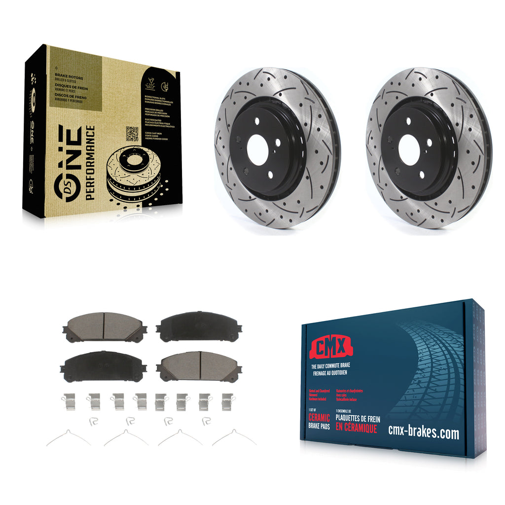 Front Drill Slot Brake Rotor Ceramic Pad Kit For Lexus RX350 RX450h Toyota Camry