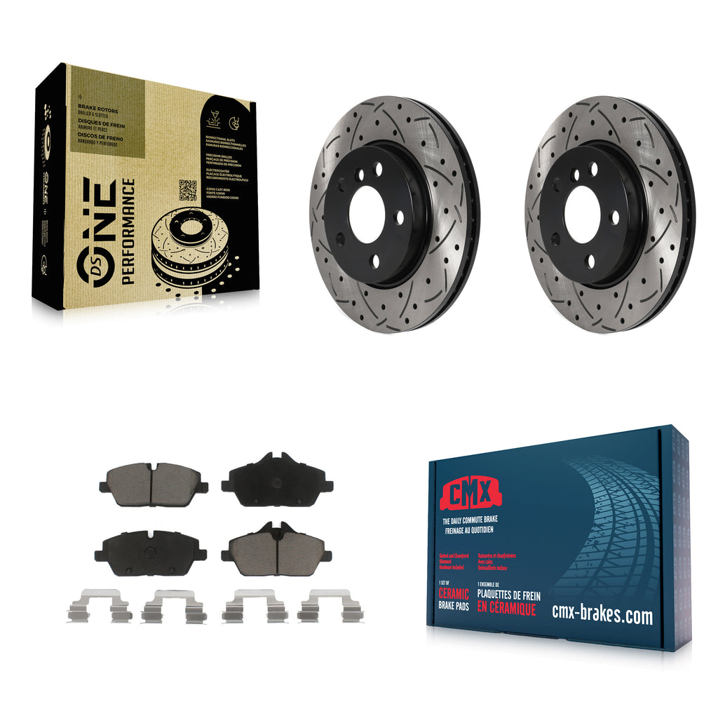 Front Coated Drilled Slotted Disc Brake Rotors & Ceramic Pad Kit For Mini Cooper