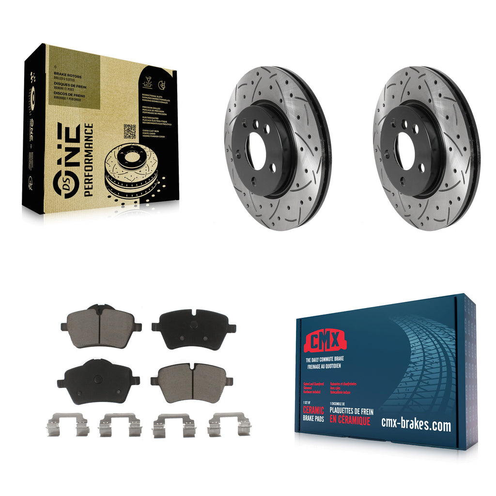 Front Coated Drilled Slotted Disc Brake Rotors & Ceramic Pad Kit For Mini Cooper