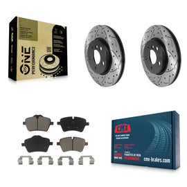 Front Coated Drilled Slotted Disc Brake Rotors & Ceramic Pad Kit For Mini Cooper