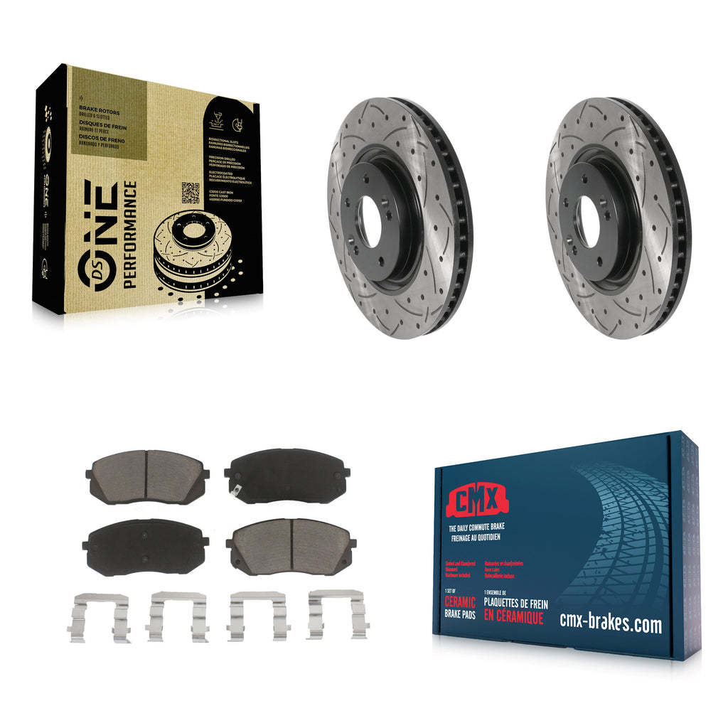 Front Drill Slot Disc Brake Rotors Ceramic Pad Kit For Hyundai Tucson Sonata Kia