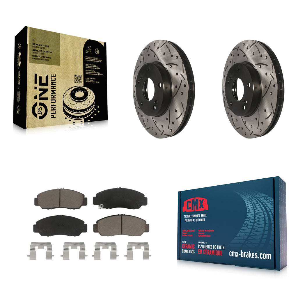 Front Drilled Slot Brake Rotors Ceramic Pad Kit For Honda Accord Civic Acura CSX