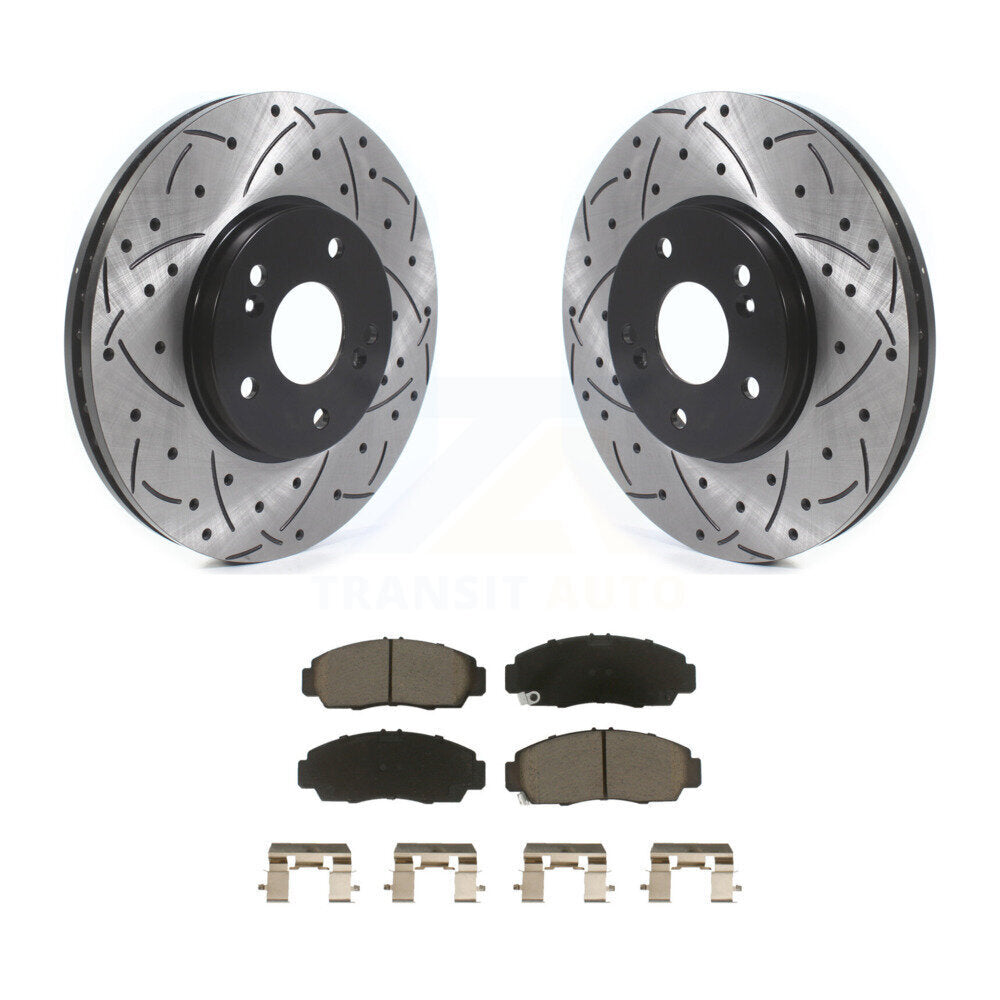 Front Drilled Slot Brake Rotors Ceramic Pad Kit For Honda Accord Acura TL TSX CL