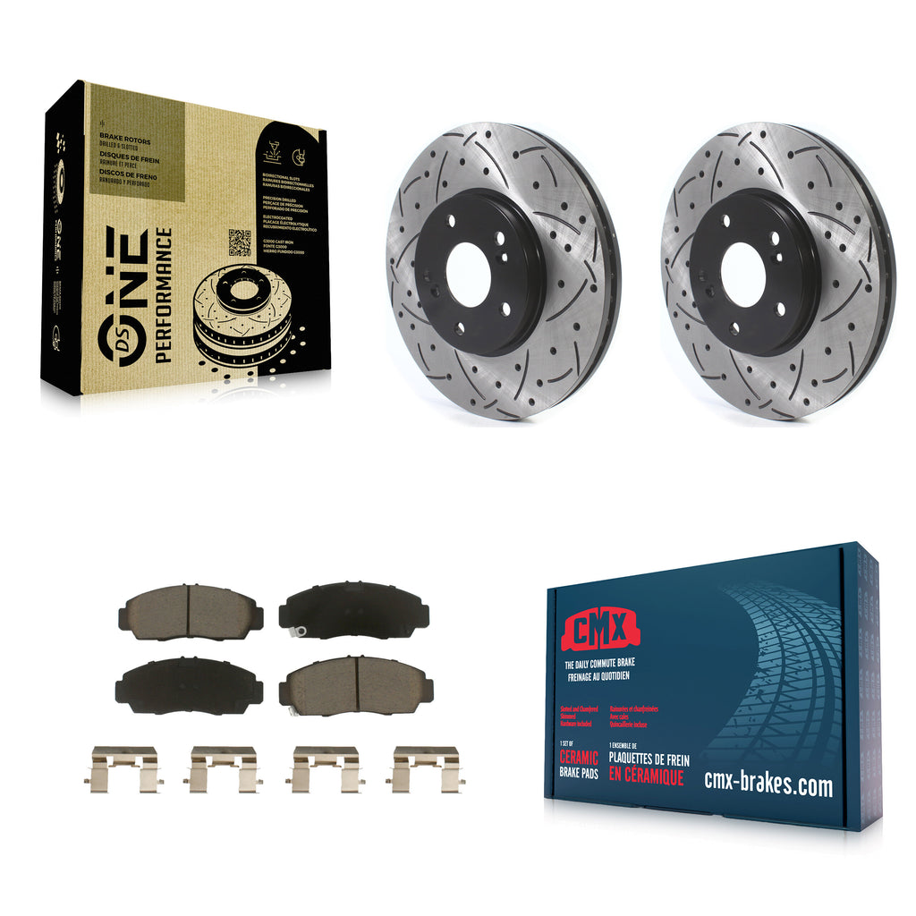 Front Drilled Slot Brake Rotors Ceramic Pad Kit For Honda Accord Acura TL TSX CL