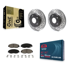 Charger l'image dans la galerie, Front Coated Drilled Slotted Disc Brake Rotors &amp; Ceramic Pad Kit For Honda Civic