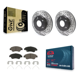 Front Drill Slot Disc Brake Rotor Ceramic Pad Kit For Honda Civic Acura RSX CR-Z