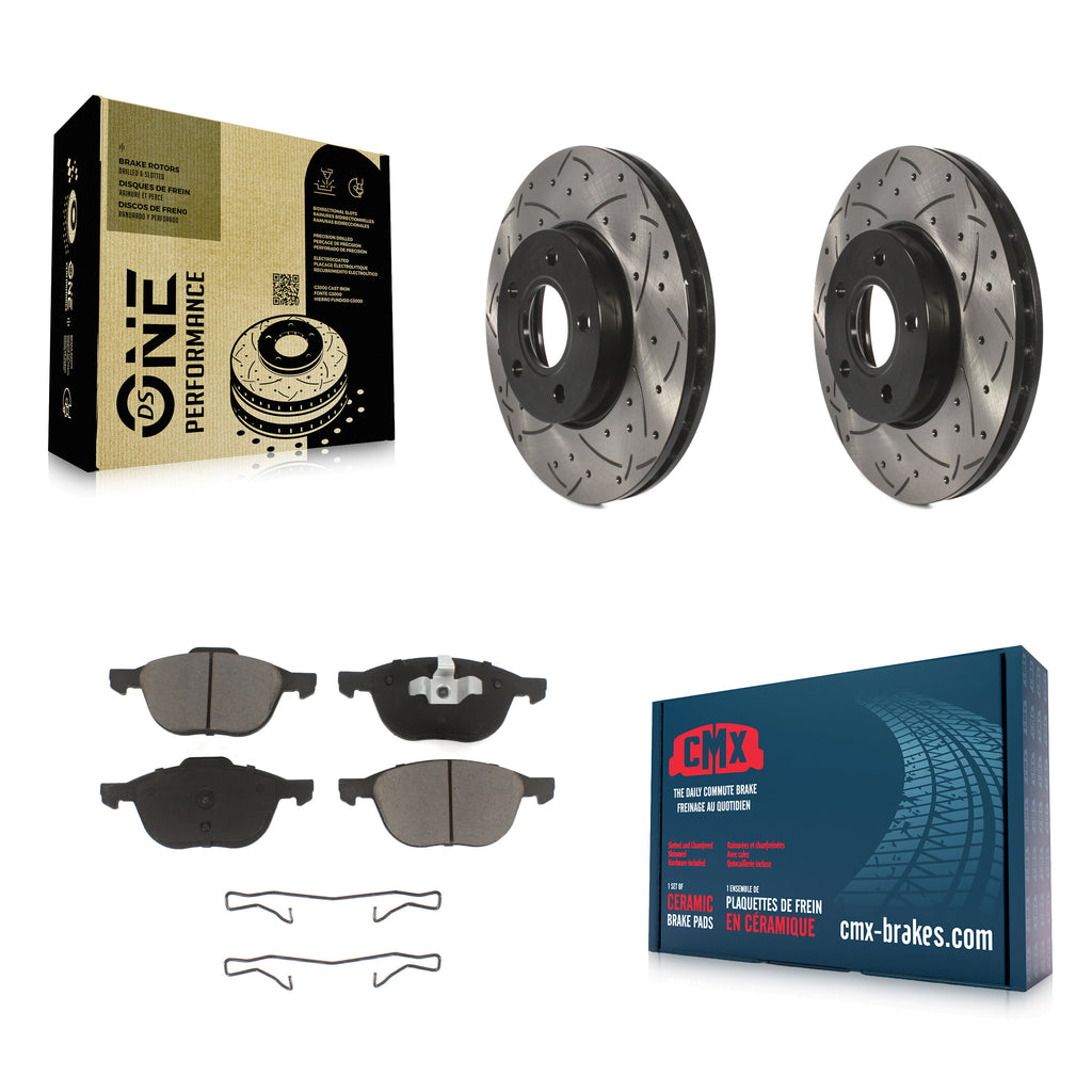 Front Coated Drilled Slot Disc Brake Rotors Ceramic Pad Kit For Ford Focus C-Max