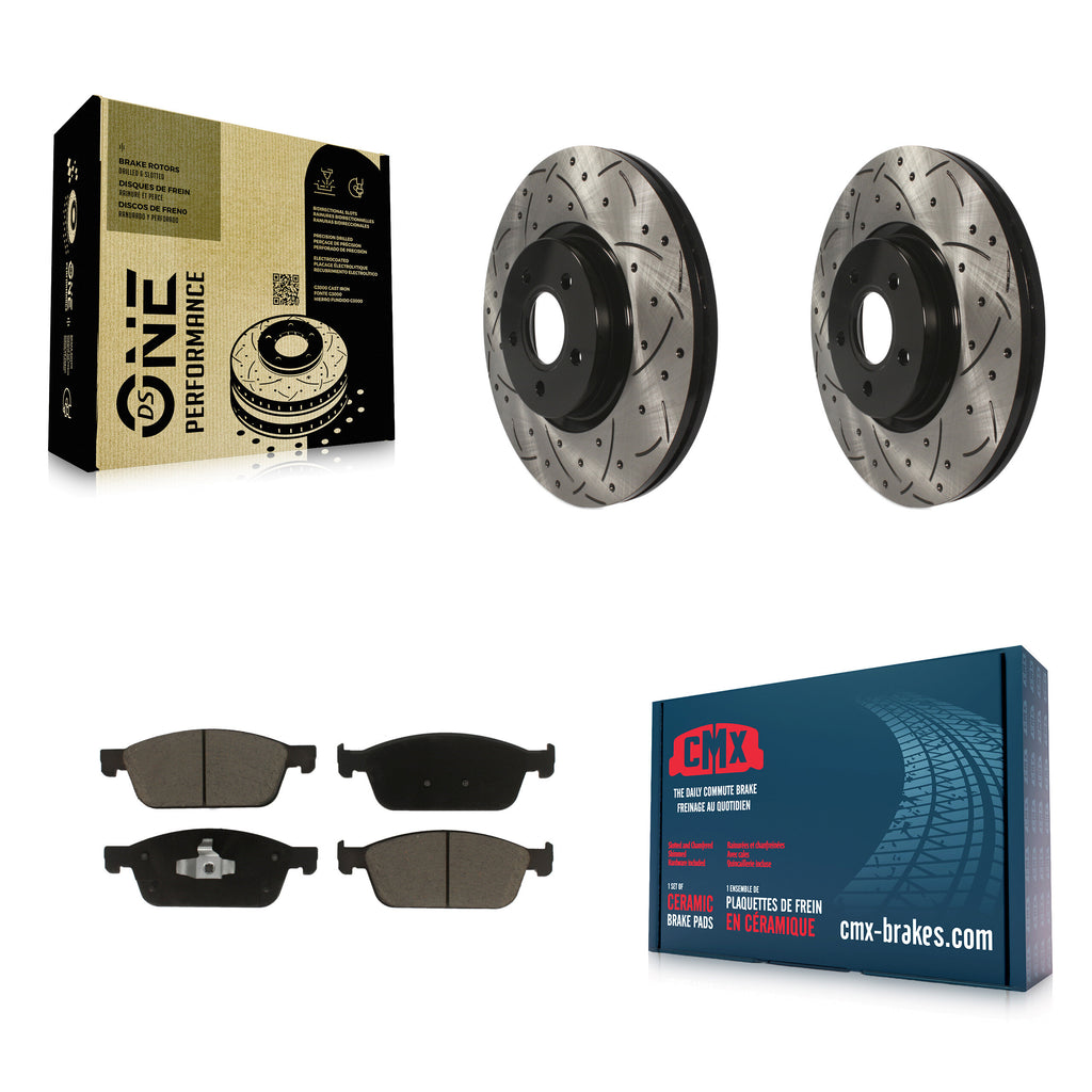 Front Drill Slot Brake Rotor Ceramic Pad Kit For Ford Escape Transit Connect MKC