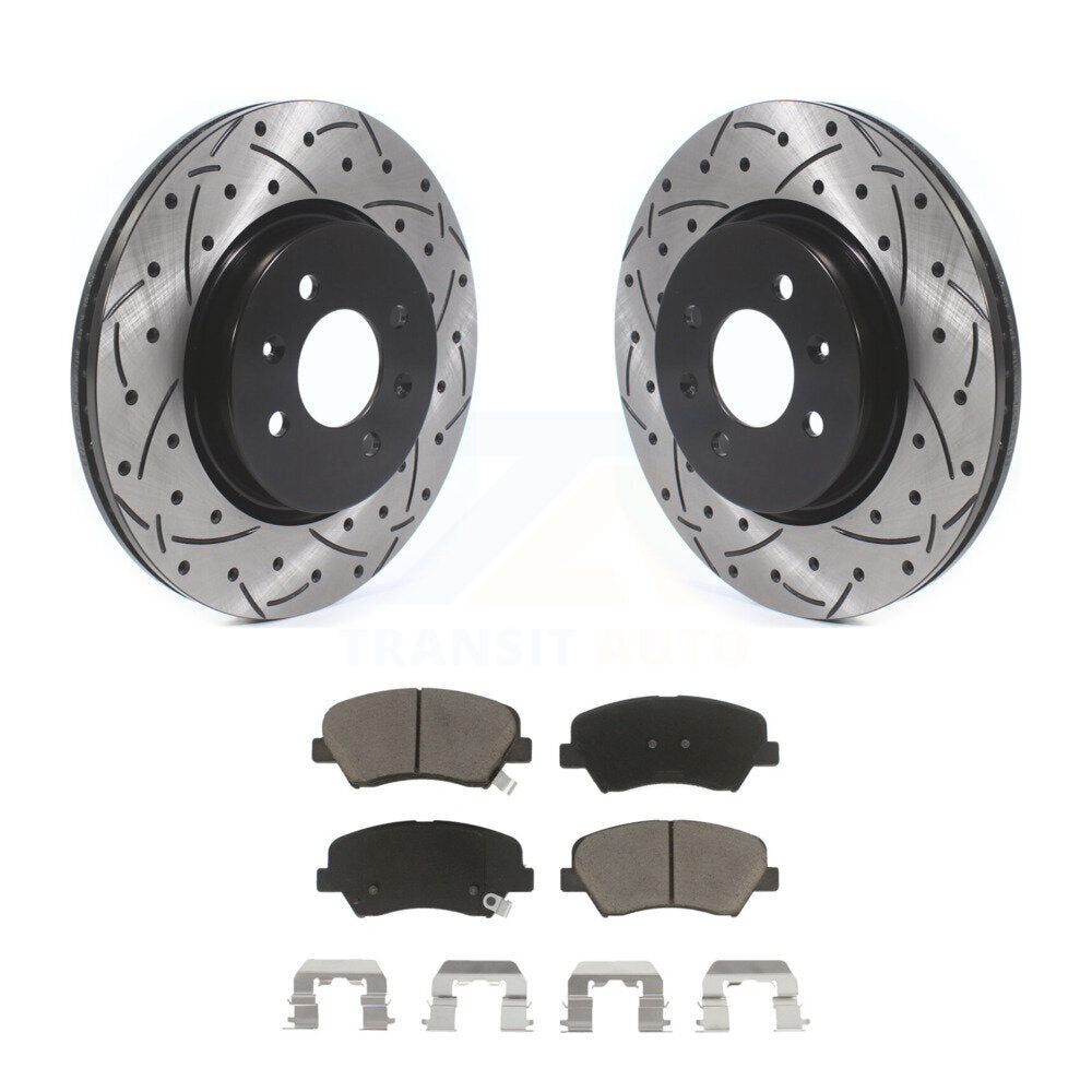 Front Coated Drilled Slotted Disc Brake Rotors And Ceramic Pads Kit For Kia Rio