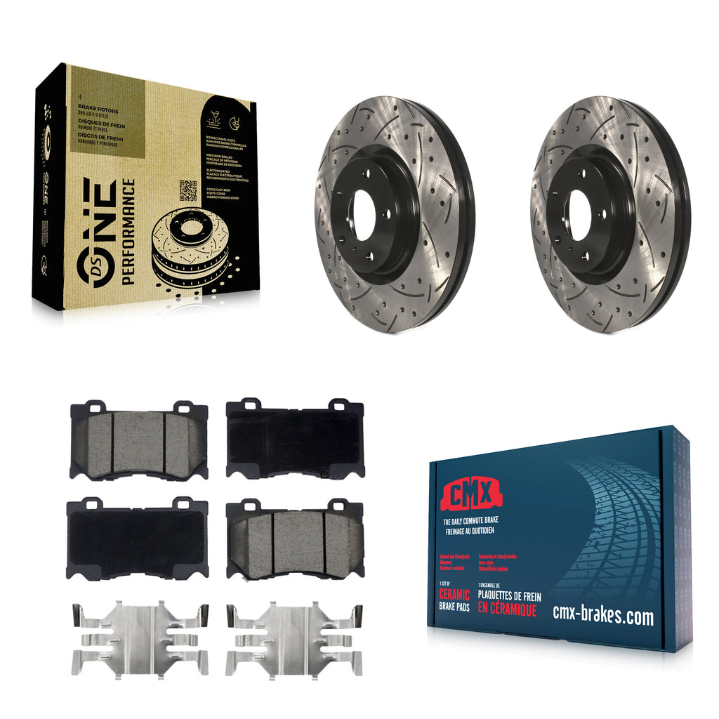 [Front] 2017-2018 INFINITI Q70 Hybrid Performance Drilled & Slotted Brake Rotor & Ceramic Pads Kit For Max Braking