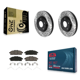 [Front] 2011-2017 Nissan Quest Performance Drilled & Slotted Brake Rotor & Ceramic Pads Kit For Max Braking