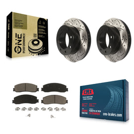 Front Drill Slot Brake Rotor Ceramic Pad Kit For Ford F-350 Super Duty F-250 4WD