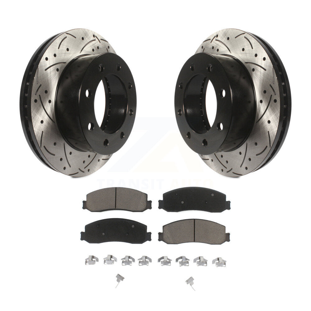 Front Drill Slot Brake Rotor Ceramic Pad Kit For Ford F-250 Super Duty F-350 4WD